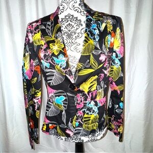 Black and Multicoloured Floral One Button Blazer by FMX & Company